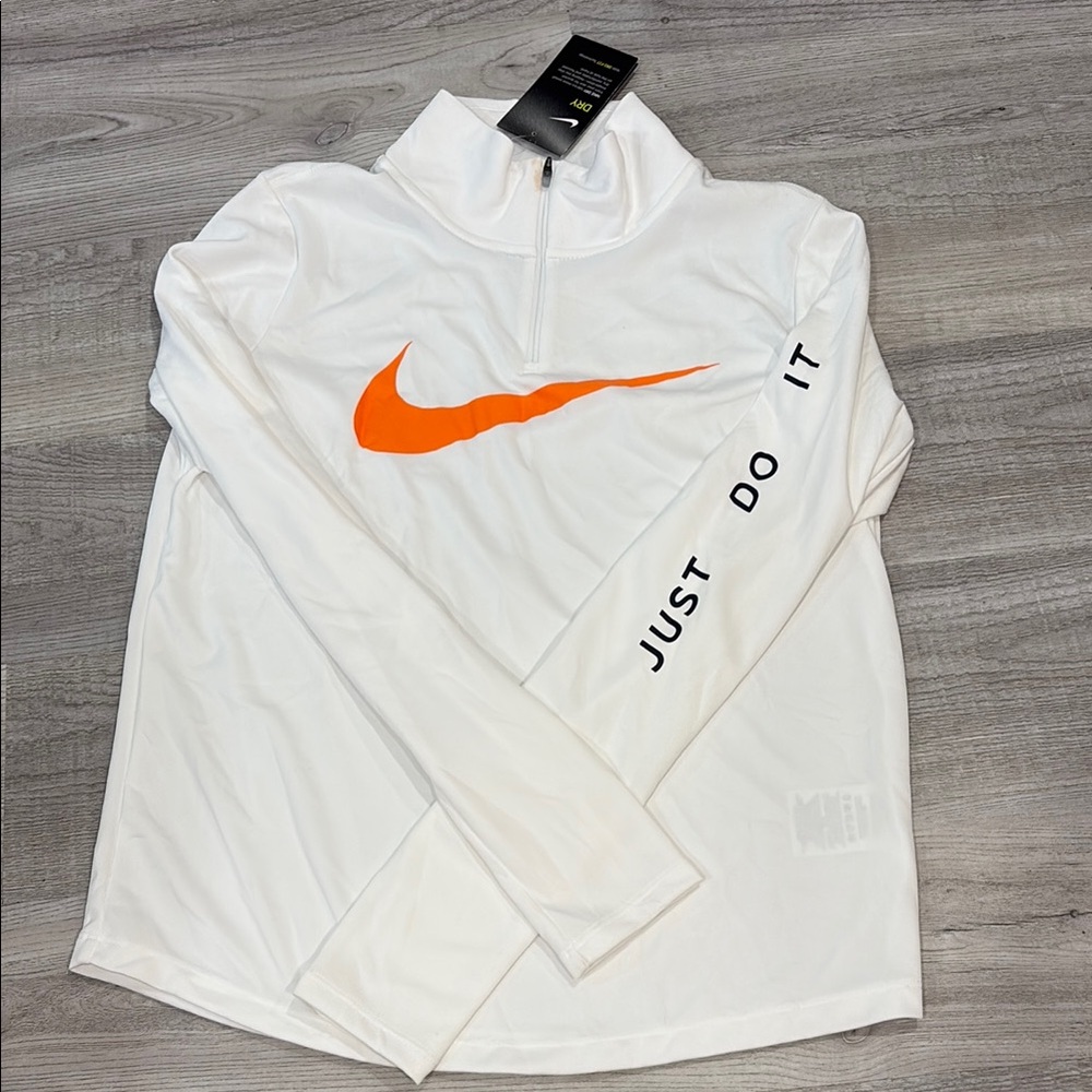 Nike White and Orange Quarter-Zip Pullover